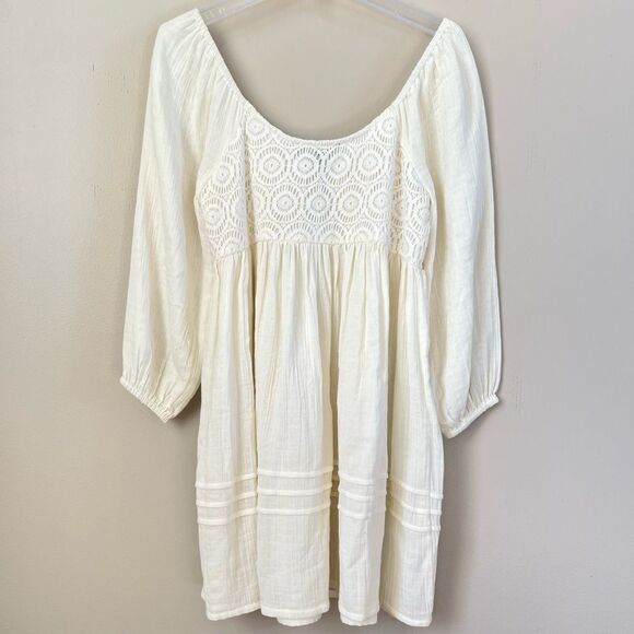 Sanctuary Boho Cream Tunic Puff Sleeves Smocked Bodice Cottagecore Dress SZ XS - Picture 11 of 15